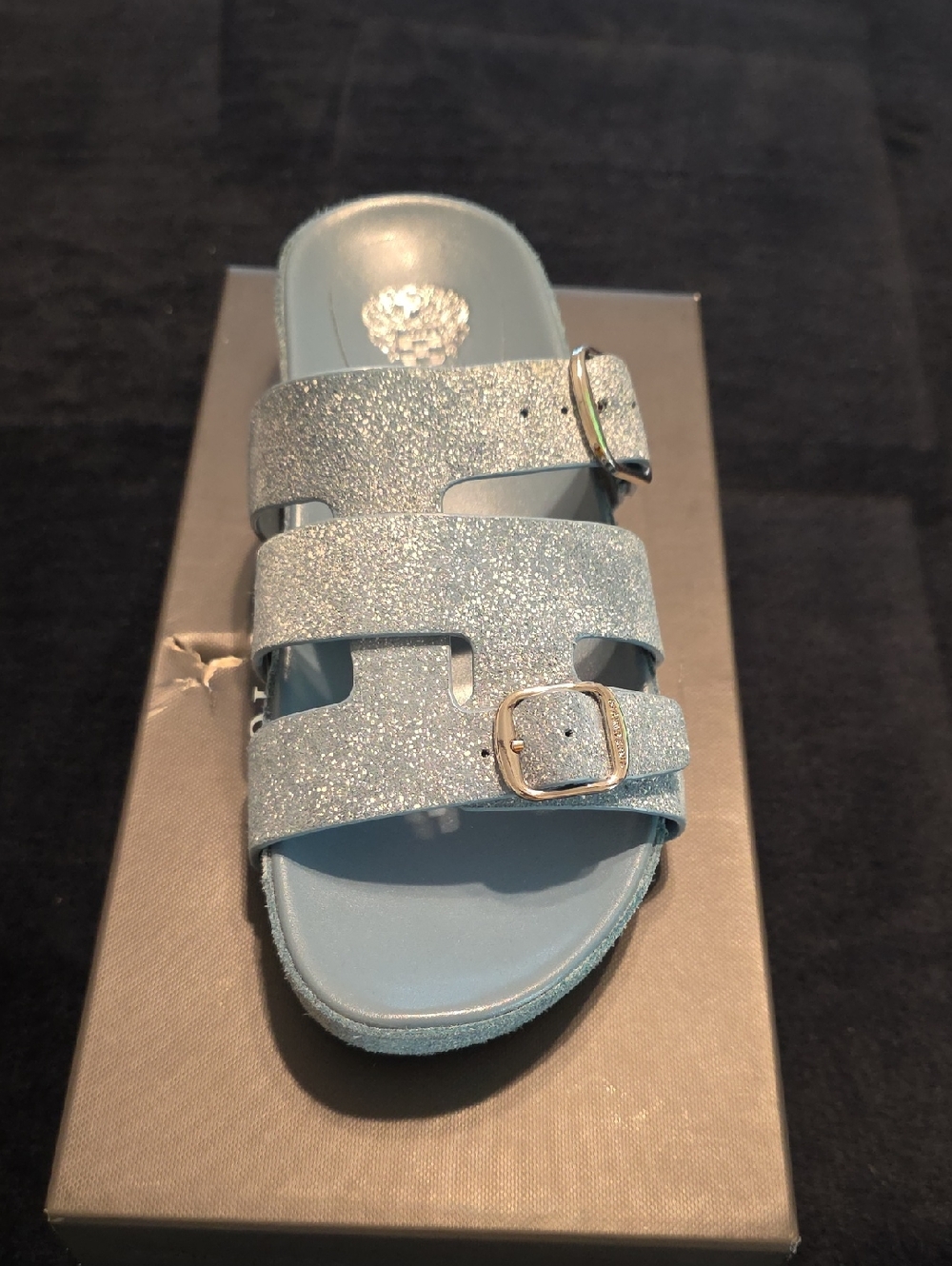 Vince Camuto Sparkle Double-Buckle Slide Sandal - Light Blue